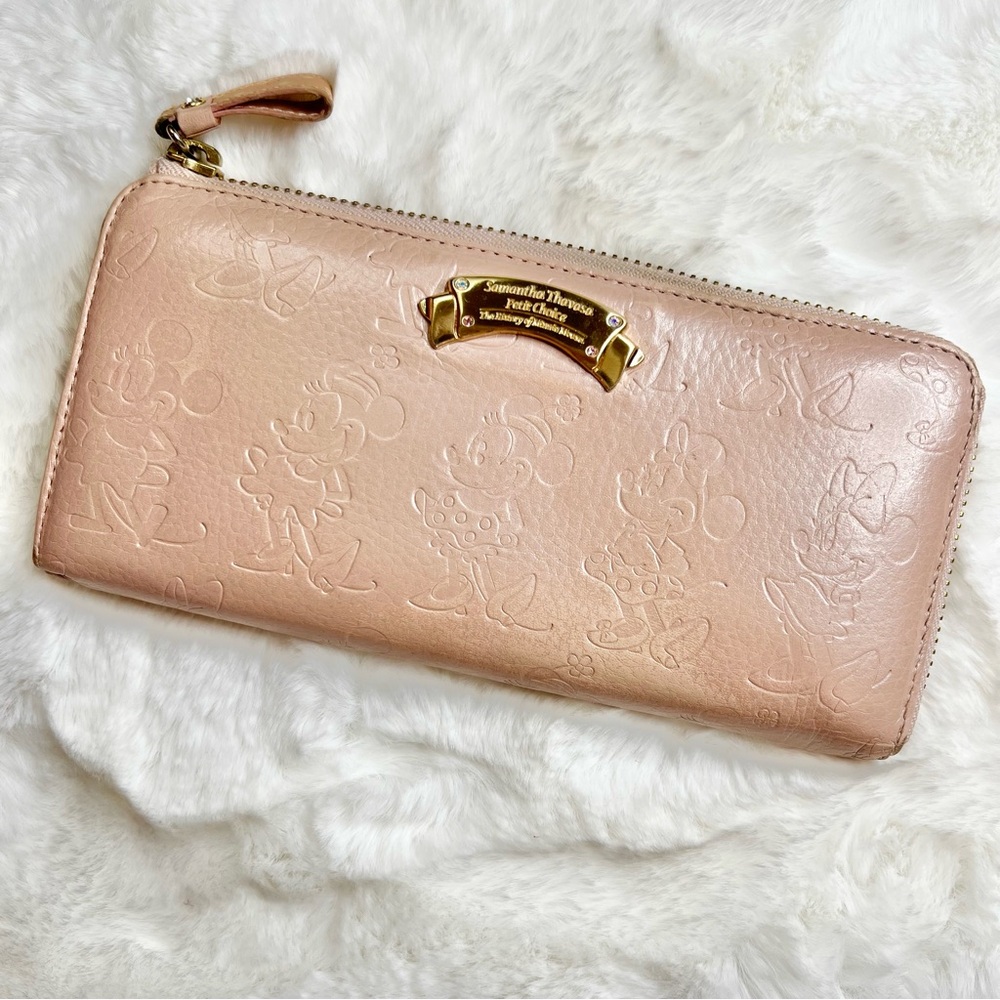 Disney Samantha Thavasa Minnie Mouse Leather Zip Around Wallet Japan Pink